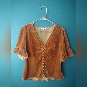 Madewell Boho Crushed Velvet Daylight Top V-neck Button-Down In Rust